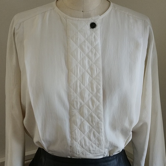 #13 VINTAGE 1970-80s "Cossack" Quilted Placket Blouse 70s Designer Chaus - Picture 1 of 7